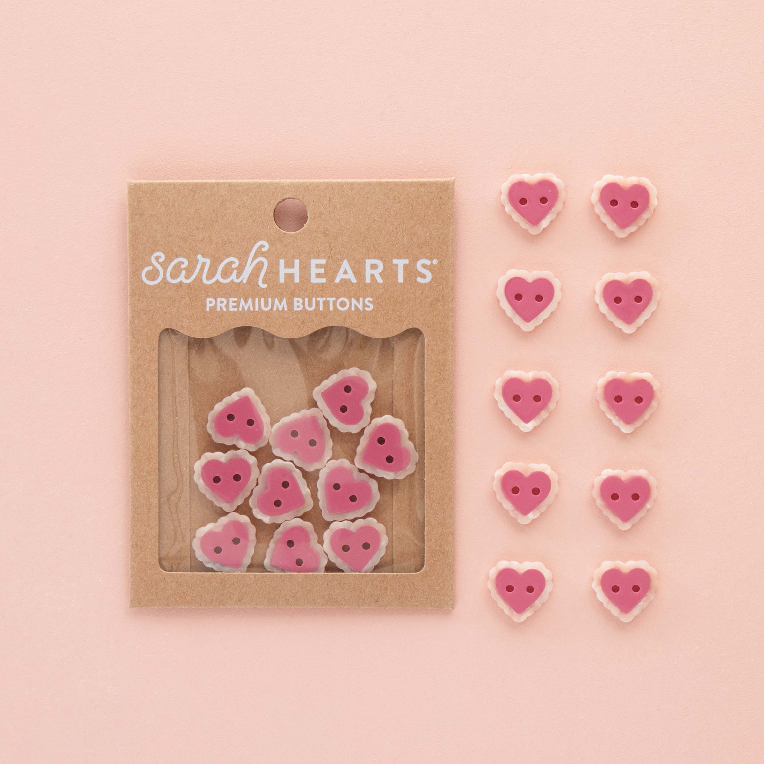 Pink Sweet Heart 15mm (5/8”) Buttons By Sarah Hearts - Set of 10 - Image 2