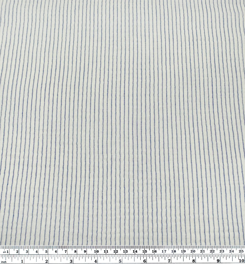 Pinstripe Organic Cotton Double Gauze - Limestone/Sapphire - Image 4