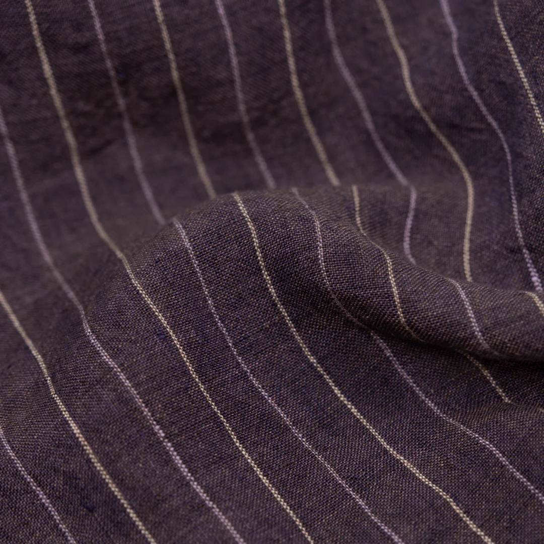 Pinstripe Stonewashed Linen - Aubergine