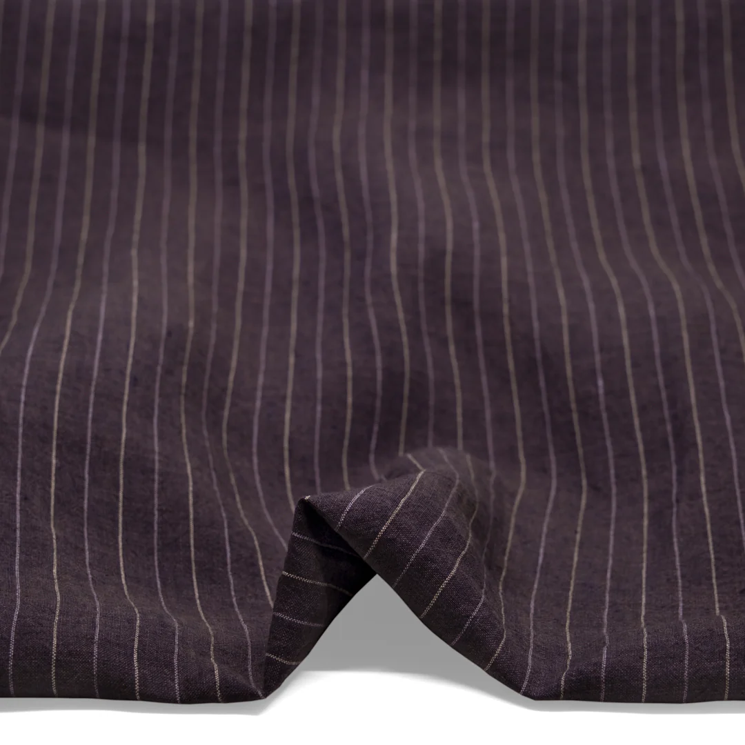 Pinstripe Stonewashed Linen - Aubergine - Image 2