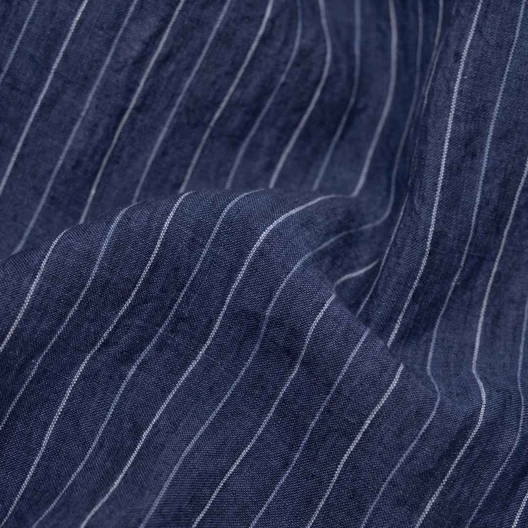Pinstripe Stonewashed Linen - Denim