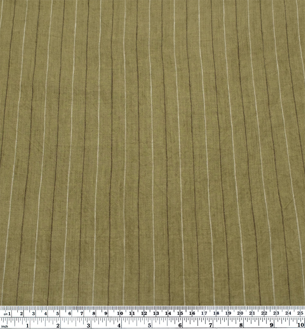 Pinstripe Stonewashed Linen - Green Pea - Image 3