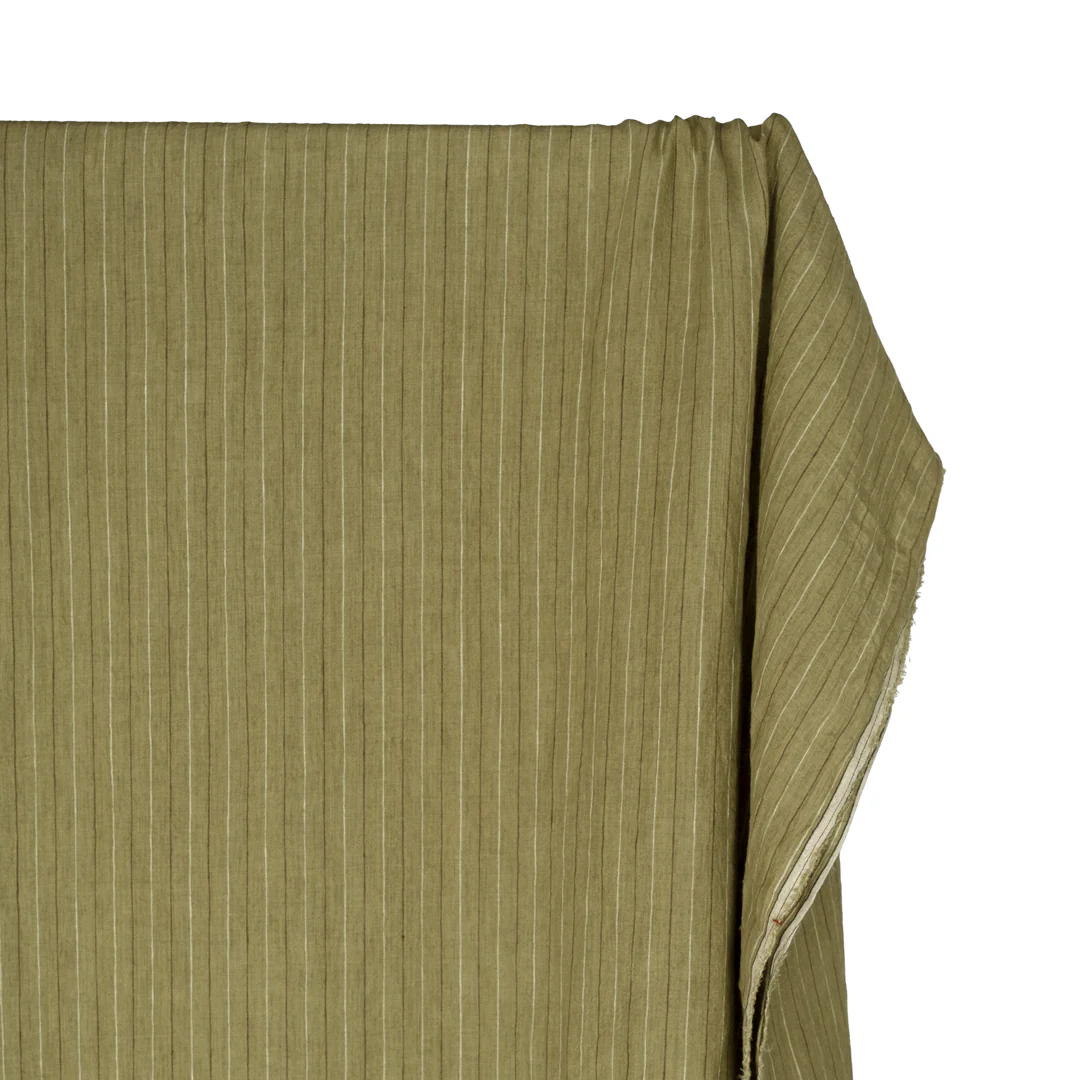 Pinstripe Stonewashed Linen - Green Pea - Image 4