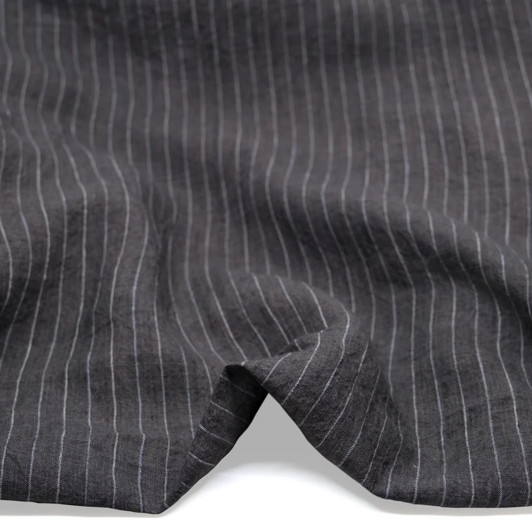 Pinstripe Stonewashed Linen - Slate - Image 2