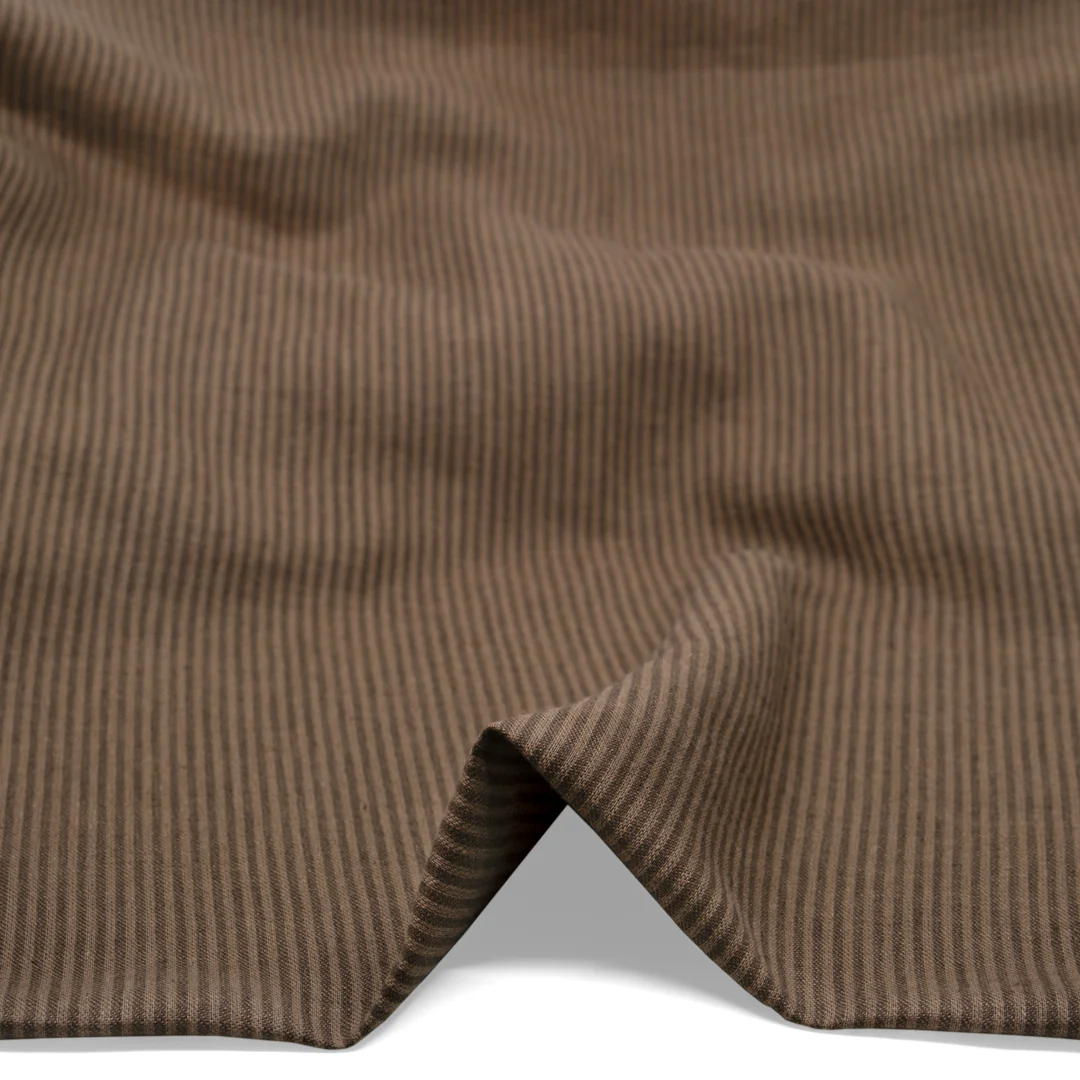 Pinstripe Yarn Dyed Linen Cotton - Mushroom - Image 2
