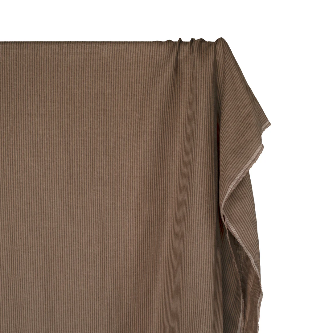 Pinstripe Yarn Dyed Linen Cotton - Mushroom - Image 4