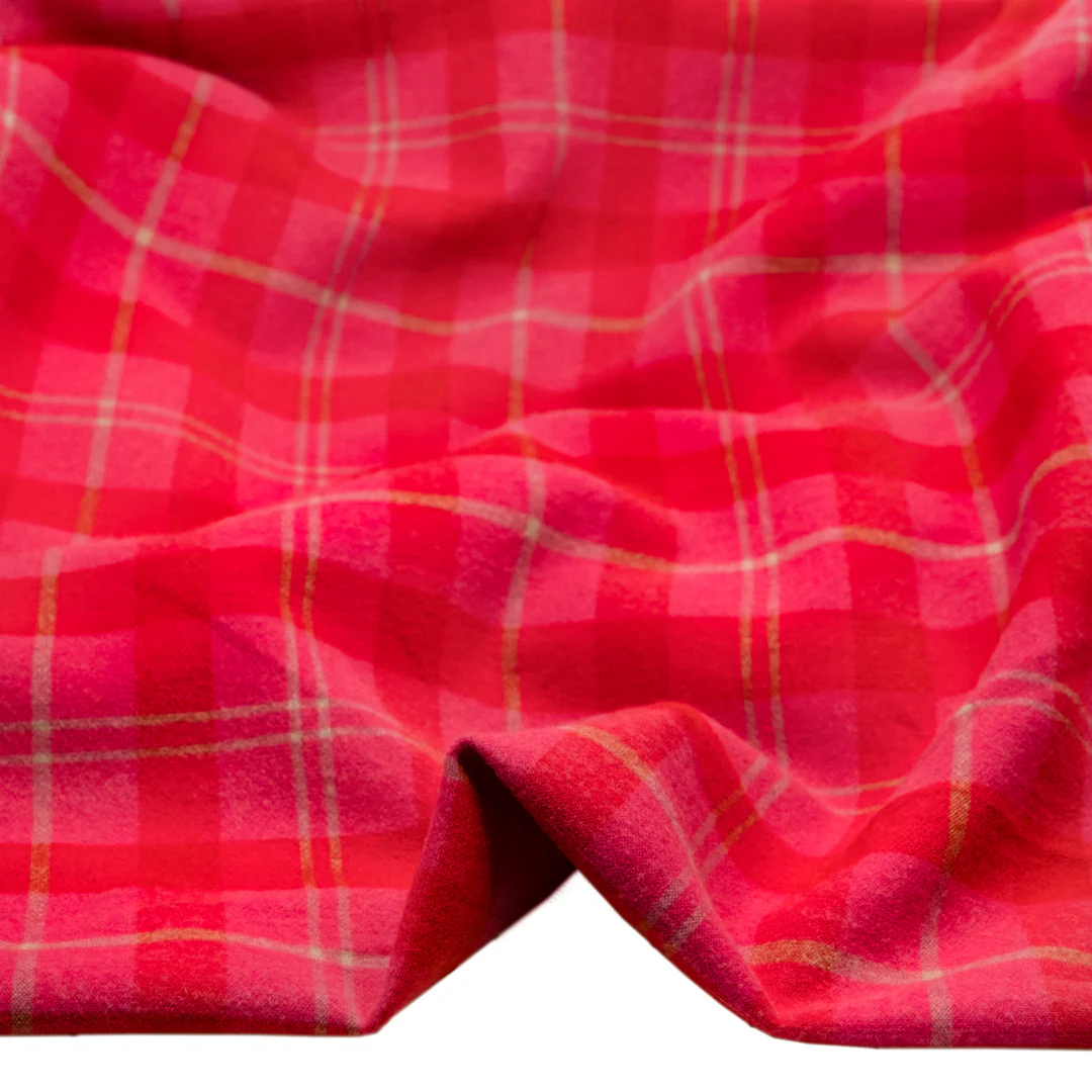 Plaid Brushed Double Faced Coating - Electric Pink - Image 2