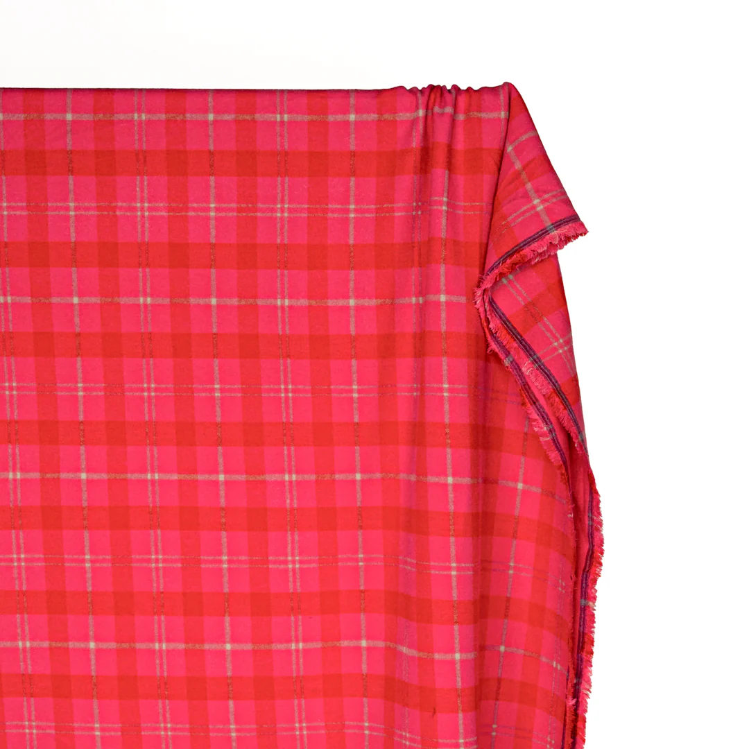 Plaid Brushed Double Faced Coating - Electric Pink - Image 3