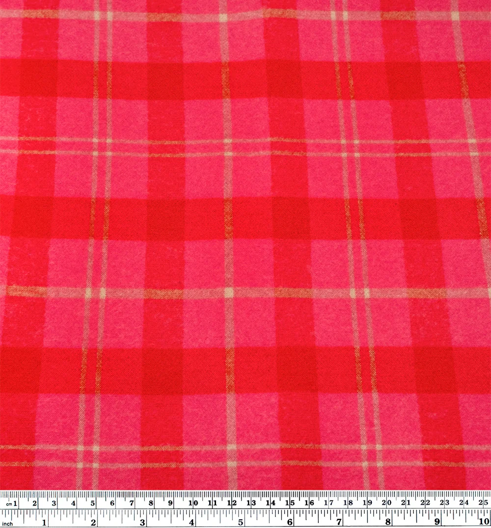 Plaid Brushed Double Faced Coating - Electric Pink - Image 4