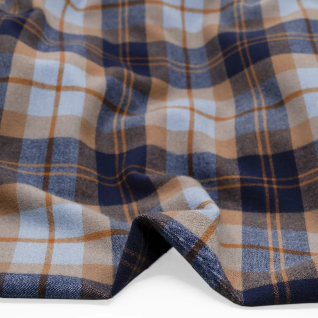 Plaid Brushed Double Faced Coating - Midnight Blue - Image 2