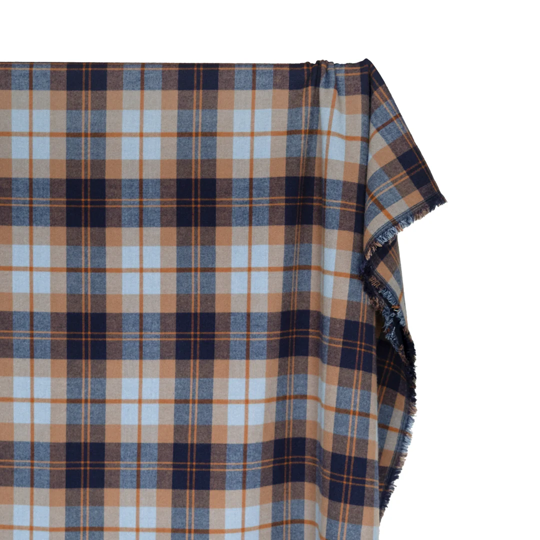 Plaid Brushed Double Faced Coating - Midnight Blue - Image 3