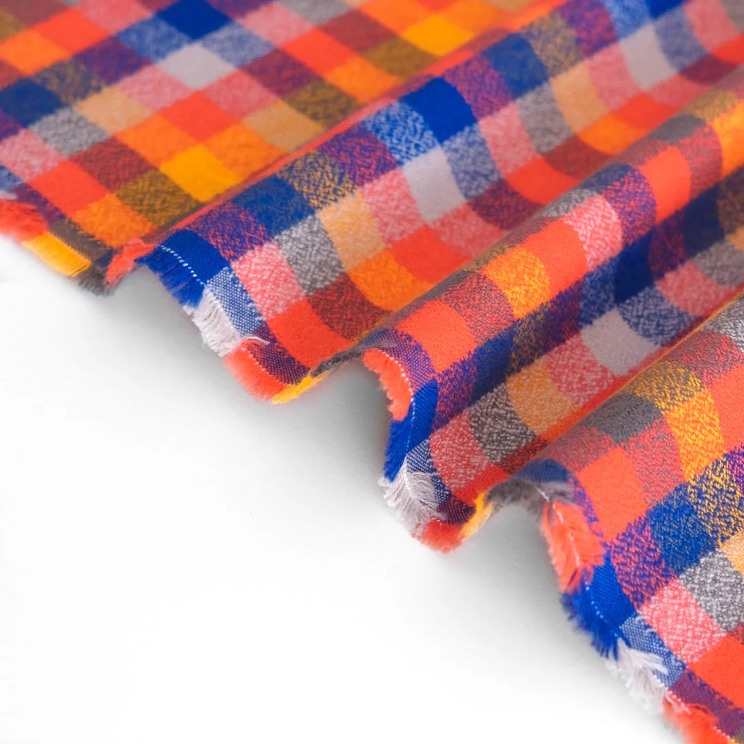 Plaid Cotton Flannel - Cobalt/Orange/Mustard - Image 3