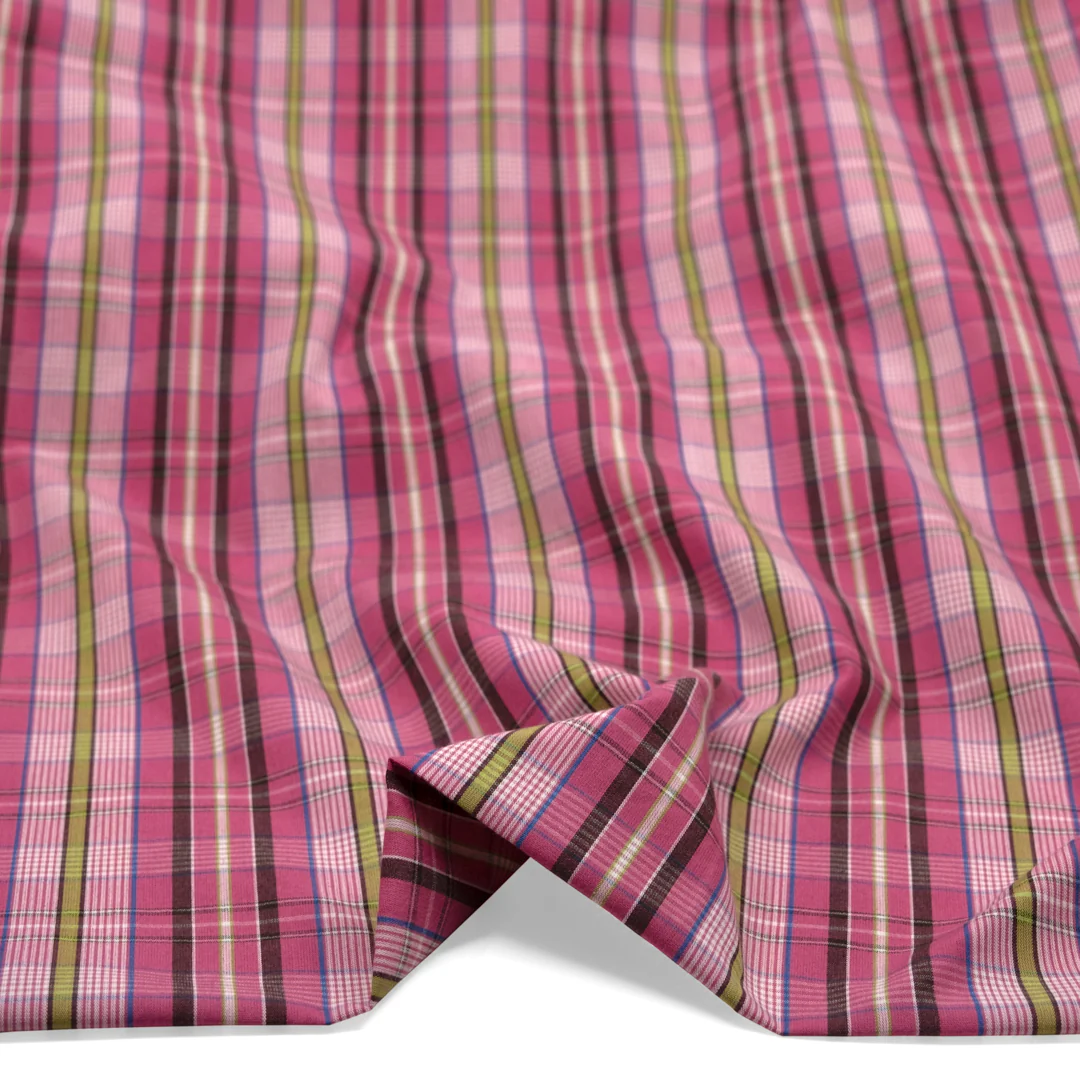 Plaid Cotton Shirting - Candy Pink/Lime/Multi - Image 2