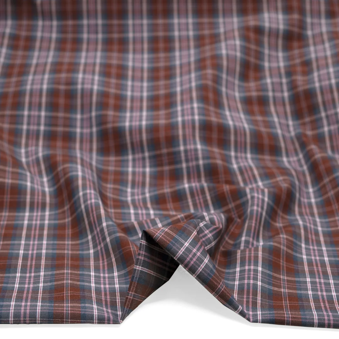 Plaid Cotton Shirting - Merlot/Ash/Navy - Image 2