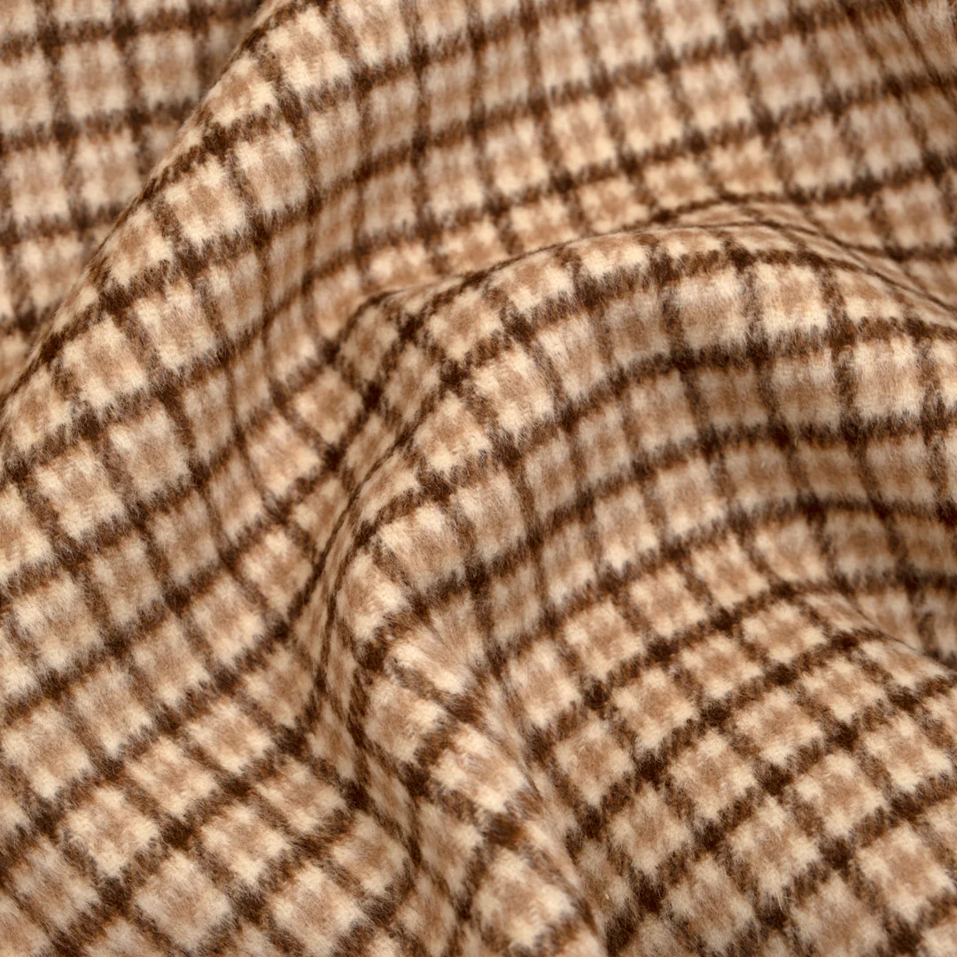 Plaid Double Faced Wool Blend Coating - Toffee/Cream