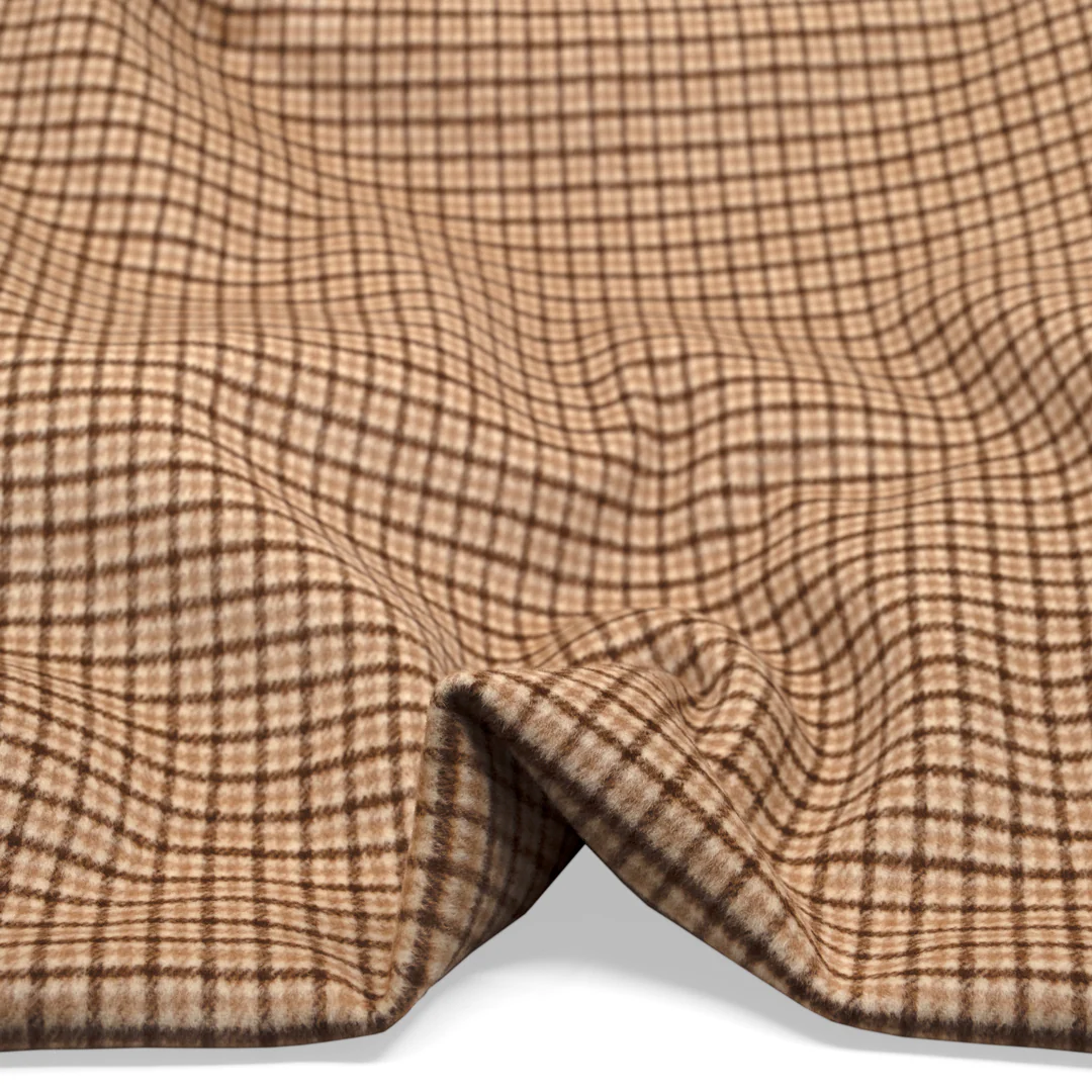 Plaid Double Faced Wool Blend Coating - Toffee/Cream - Image 2