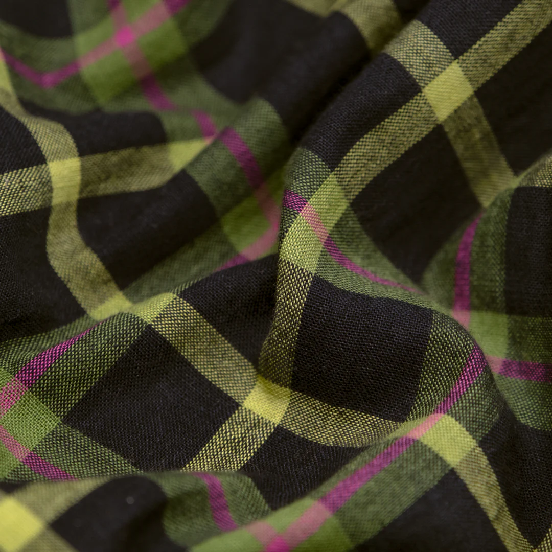 Plaid Handwoven Cotton - Black/Key Lime/Pink