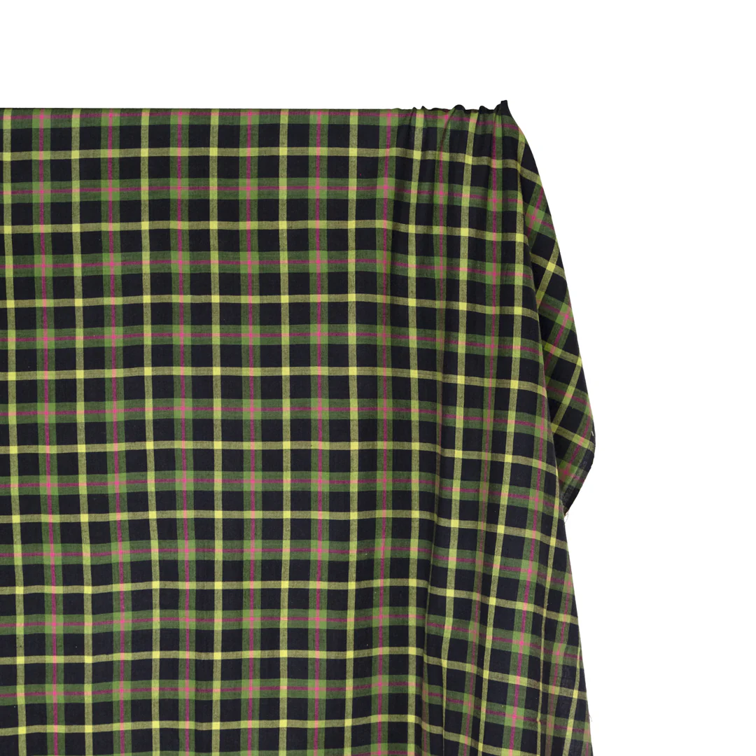 Plaid Handwoven Cotton - Black/Key Lime/Pink - Image 3