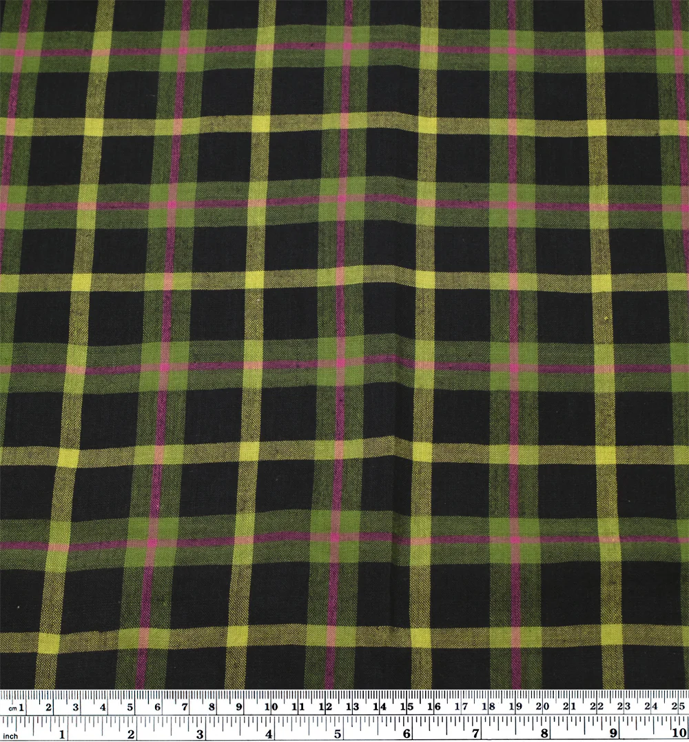 Plaid Handwoven Cotton - Black/Key Lime/Pink - Image 4
