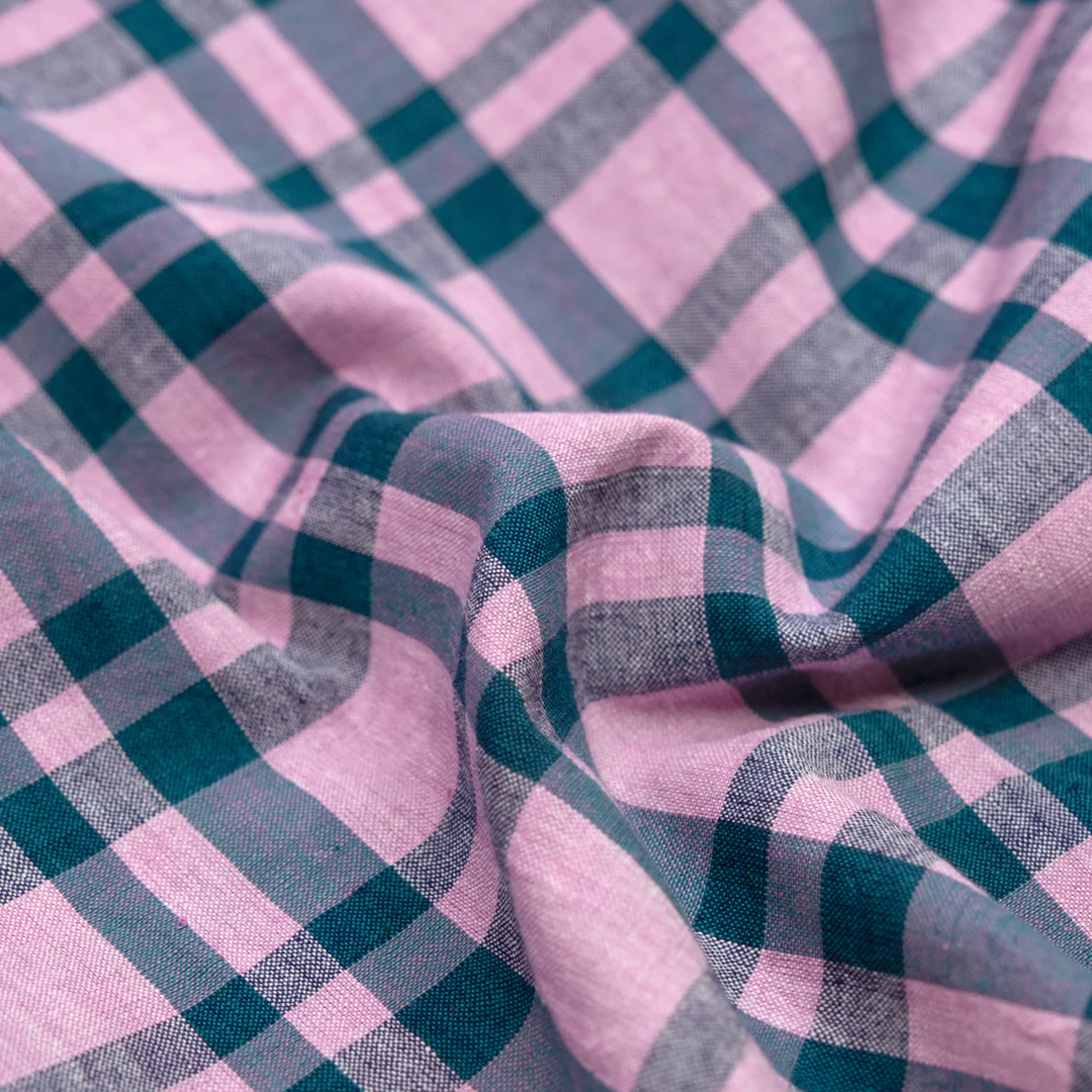 Plaid Handwoven Cotton - Carnation/Harbour