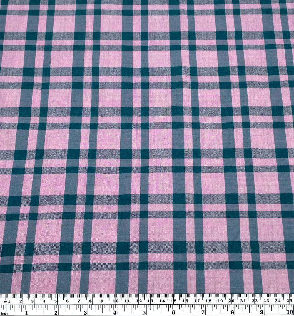 Plaid Handwoven Cotton - Carnation/Harbour - Image 3