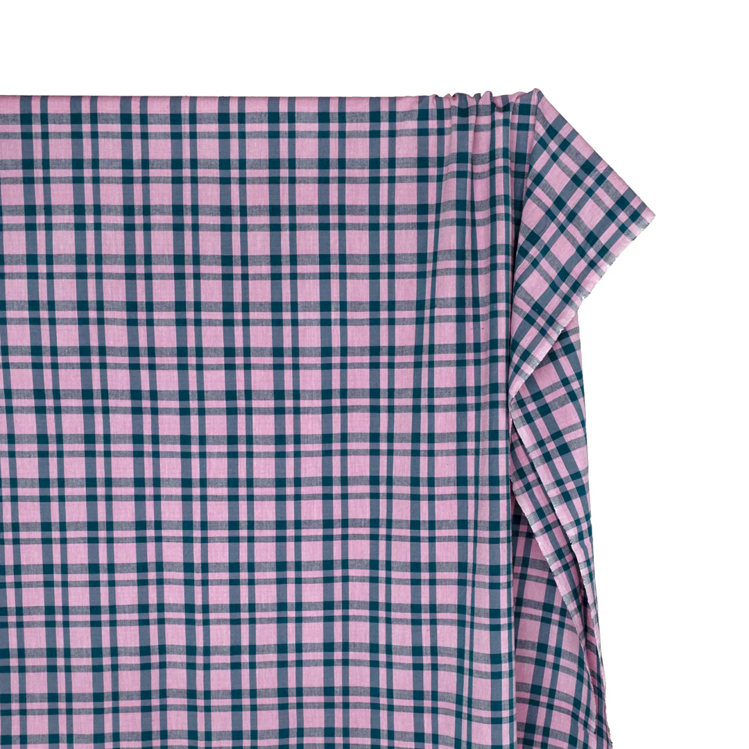 Plaid Handwoven Cotton - Carnation/Harbour - Image 4