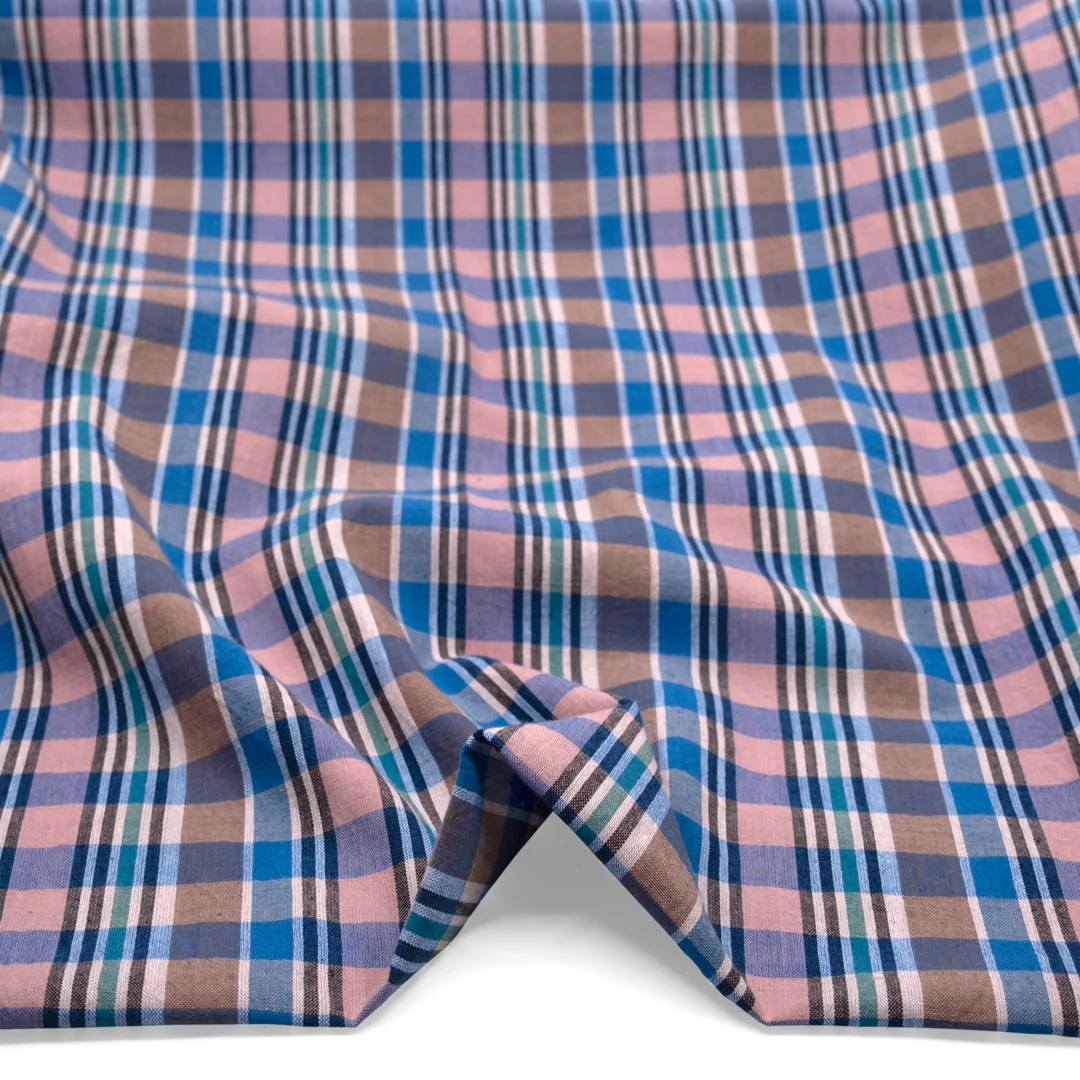 Plaid Handwoven Cotton - Cerulean/Rose/Multi - Image 2