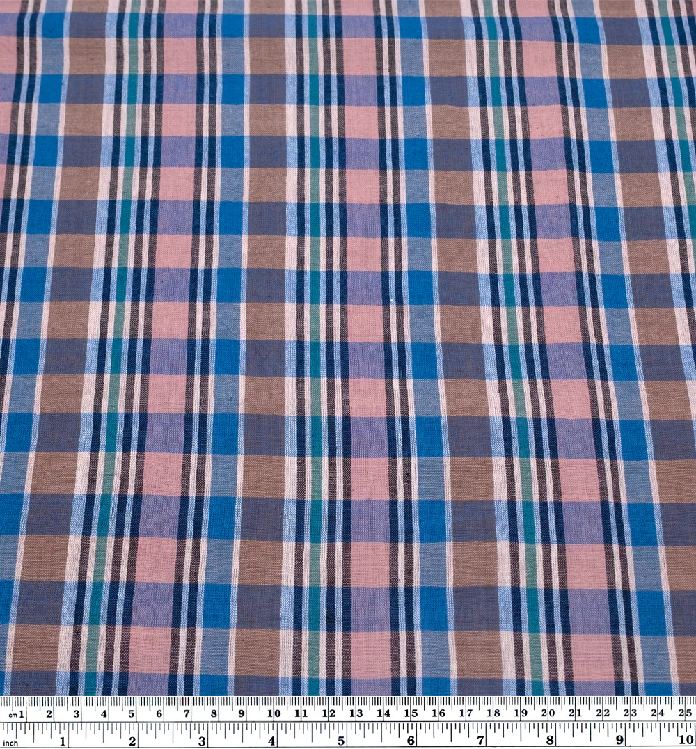 Plaid Handwoven Cotton - Cerulean/Rose/Multi - Image 3