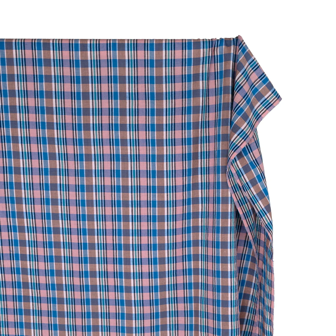 Plaid Handwoven Cotton - Cerulean/Rose/Multi - Image 4