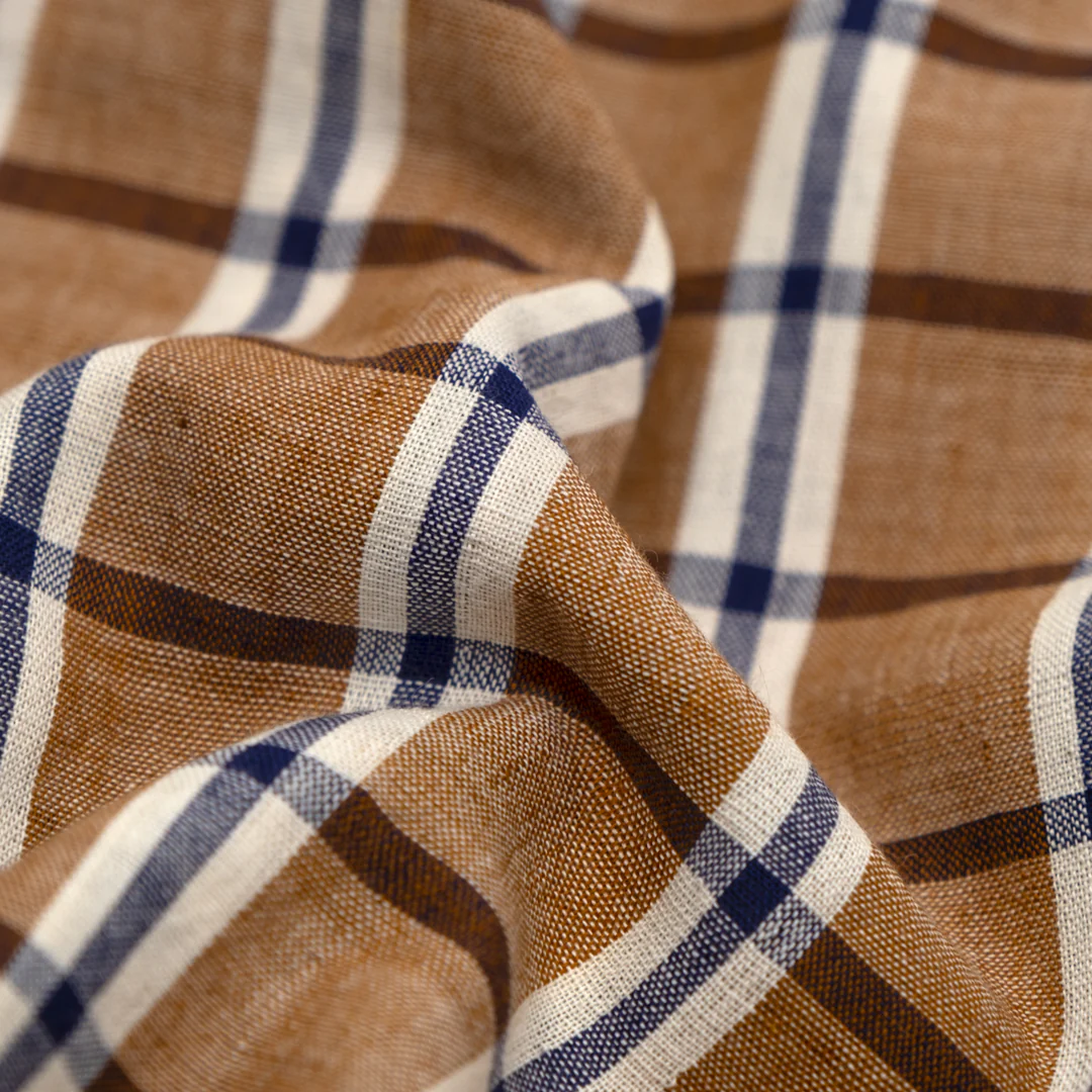 Plaid Handwoven Cotton - Teak/Navy/Cream