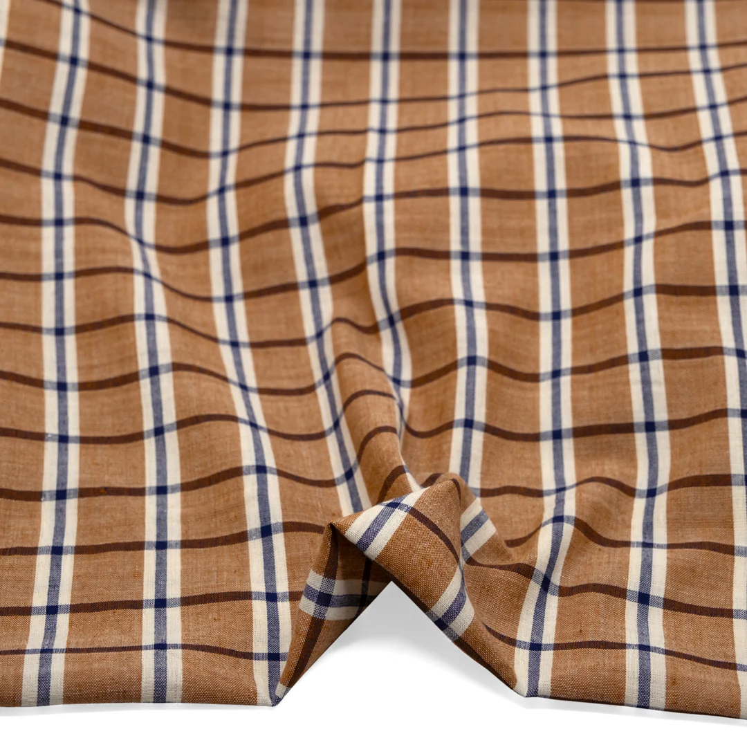 Plaid Handwoven Cotton - Teak/Navy/Cream - Image 2