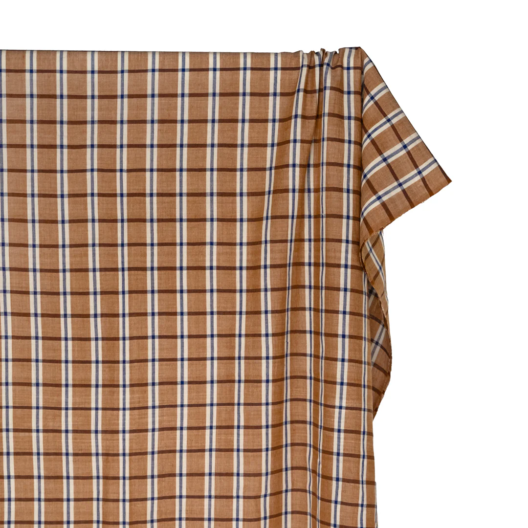 Plaid Handwoven Cotton - Teak/Navy/Cream - Image 3