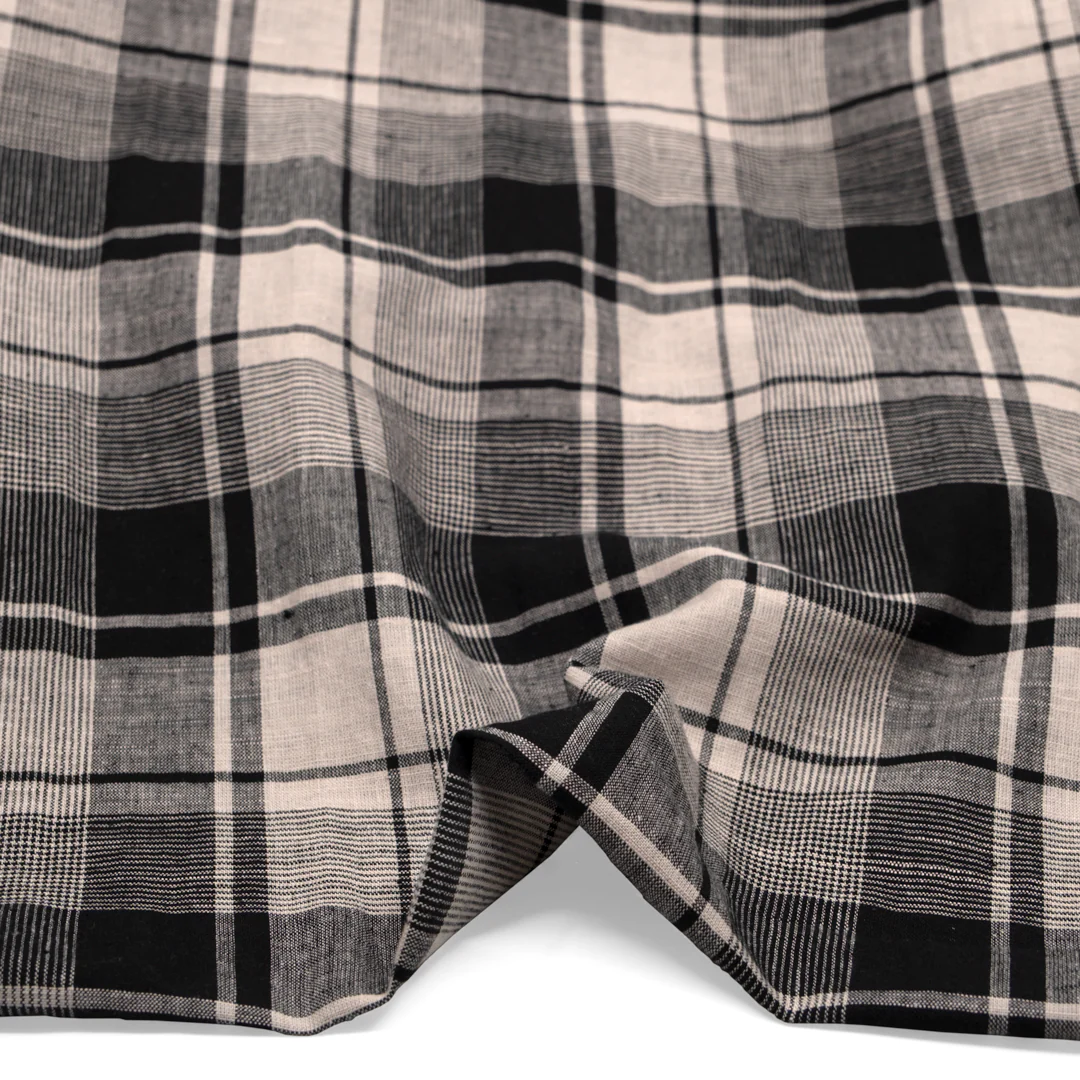 Plaid Yarn Dyed Linen Cotton - Black/Bone - Image 2