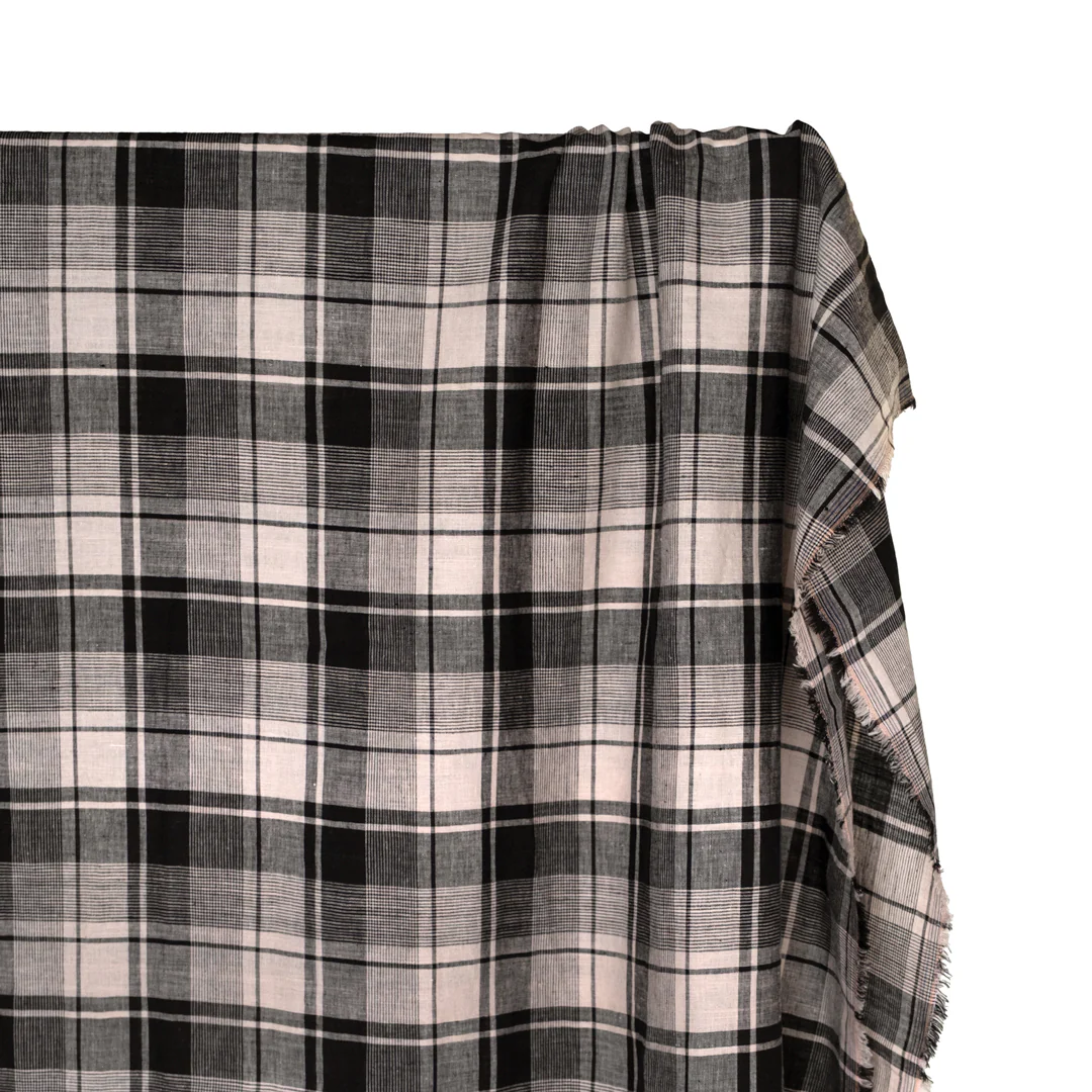 Plaid Yarn Dyed Linen Cotton - Black/Bone - Image 3