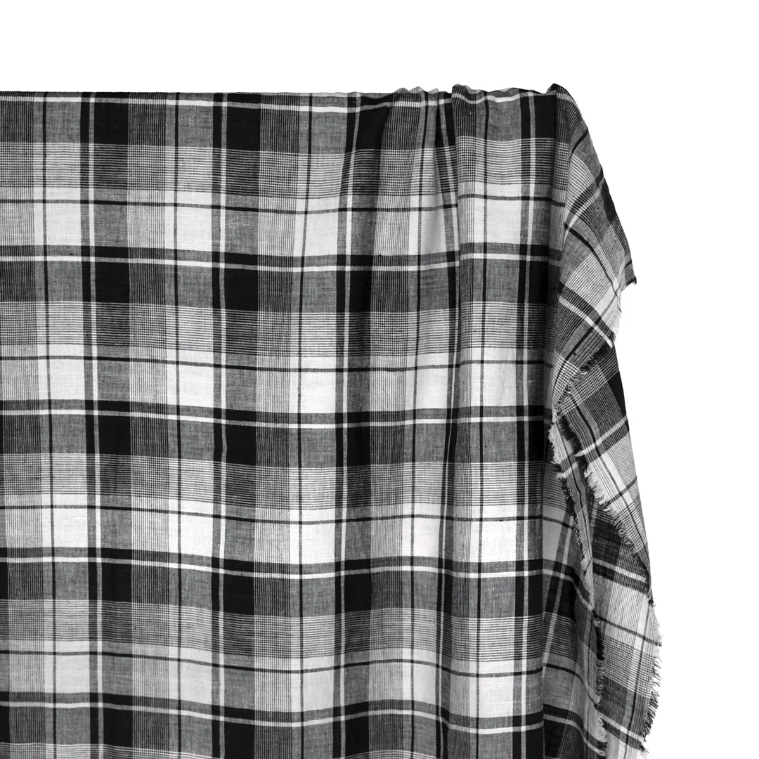 Plaid Yarn Dyed Linen Cotton - Black/White - Image 4