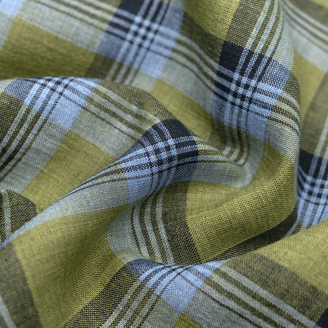 Plaid Yarn Dyed Linen - Fern/Baby Blue