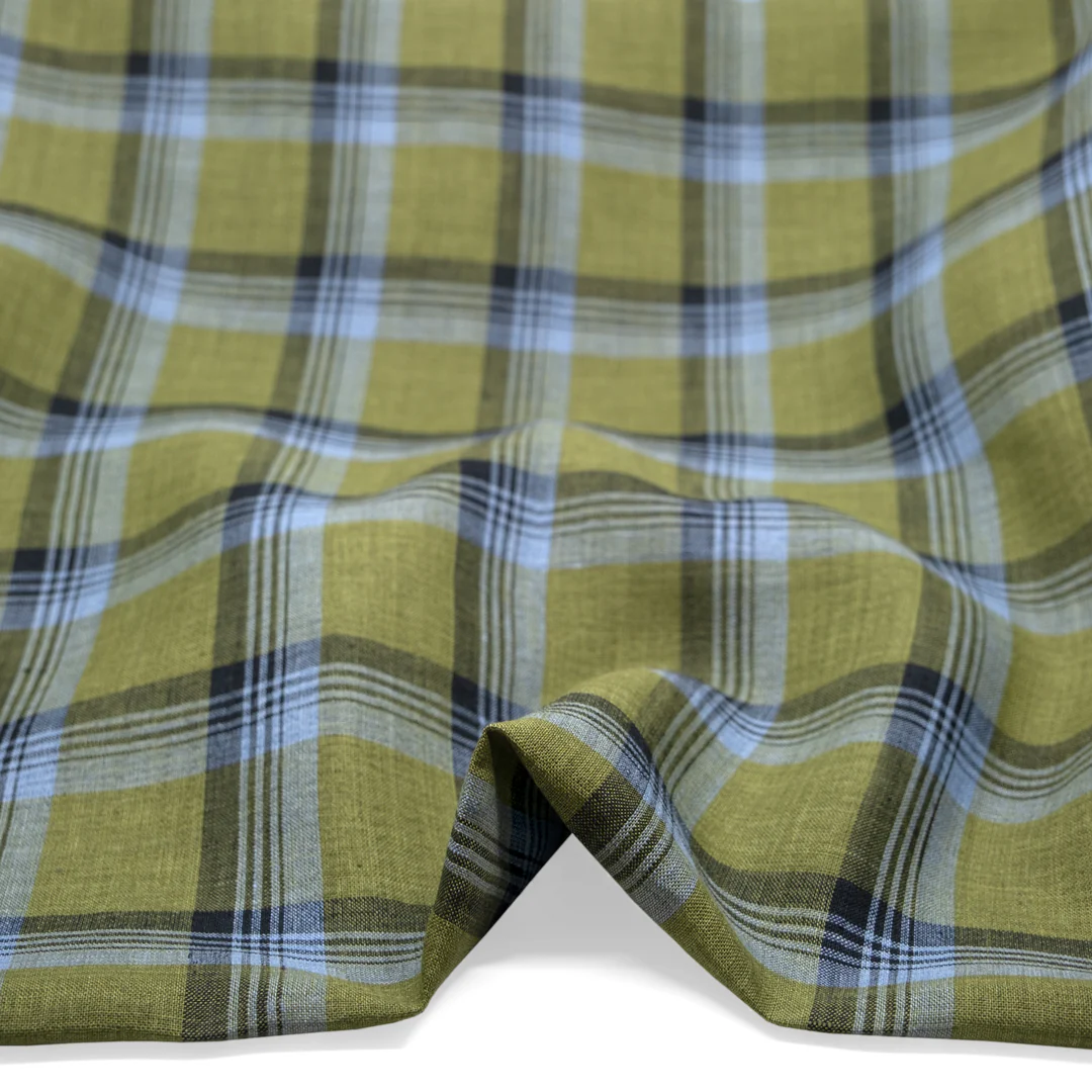 Plaid Yarn Dyed Linen - Fern/Baby Blue - Image 2