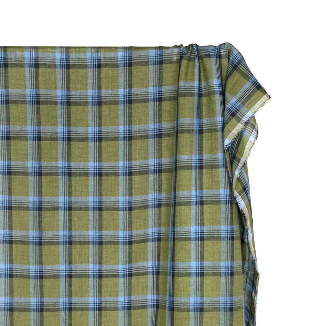 Plaid Yarn Dyed Linen - Fern/Baby Blue - Image 4