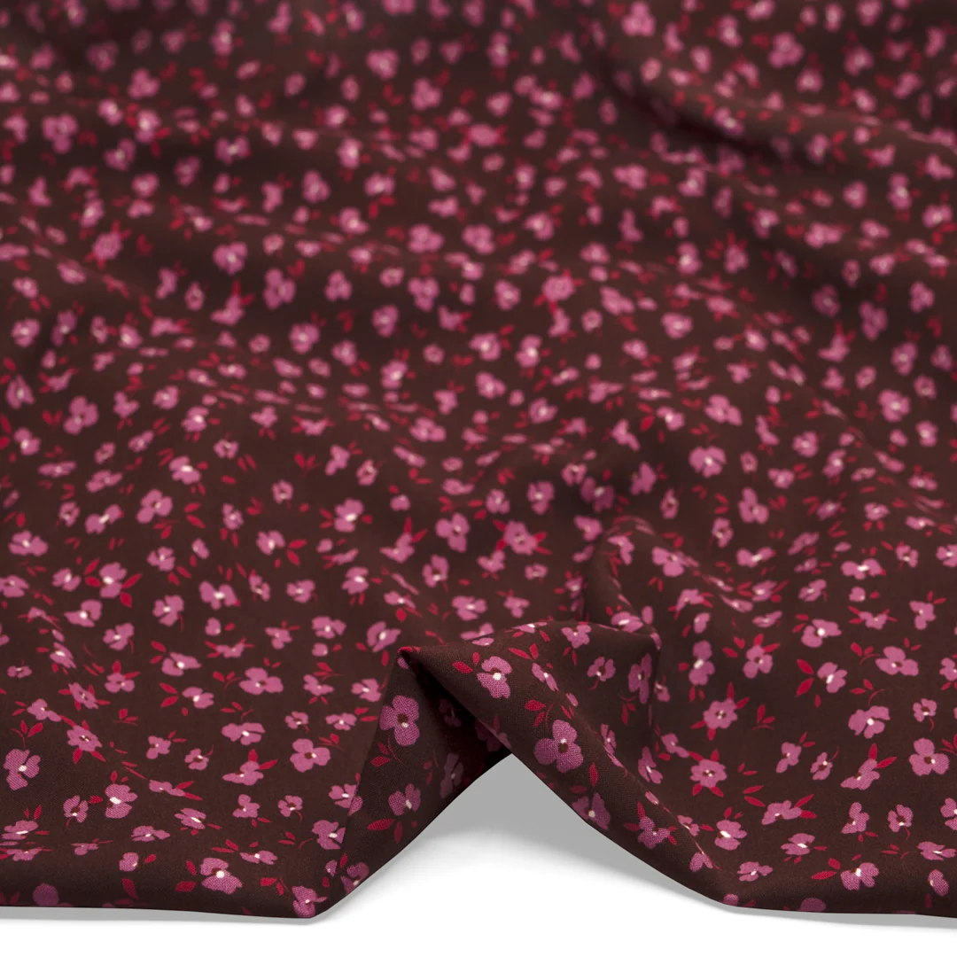 Plucked Peony Printed Viscose Challis - Burgundy/Dahlia - Image 2