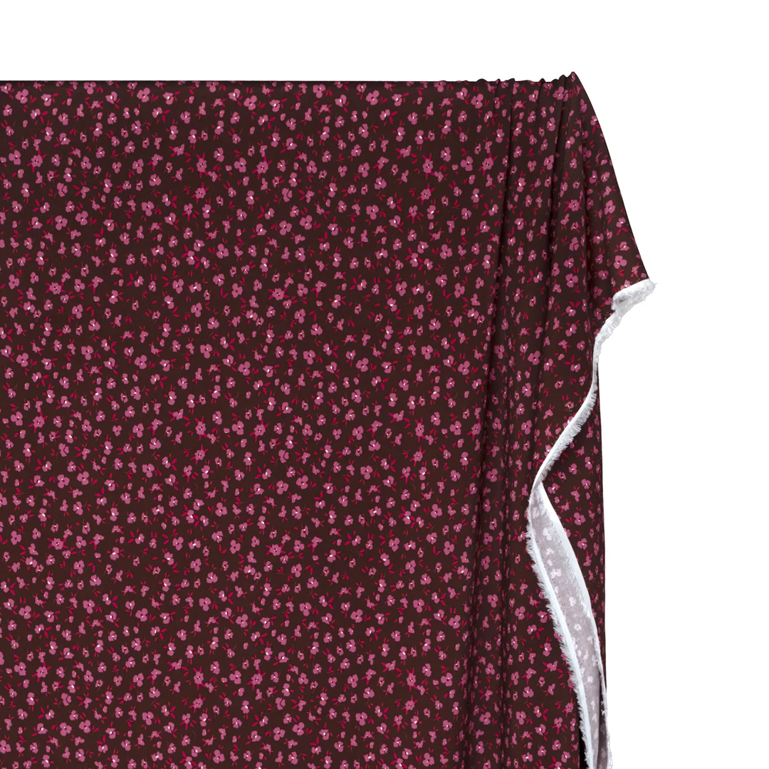 Plucked Peony Printed Viscose Challis - Burgundy/Dahlia - Image 4