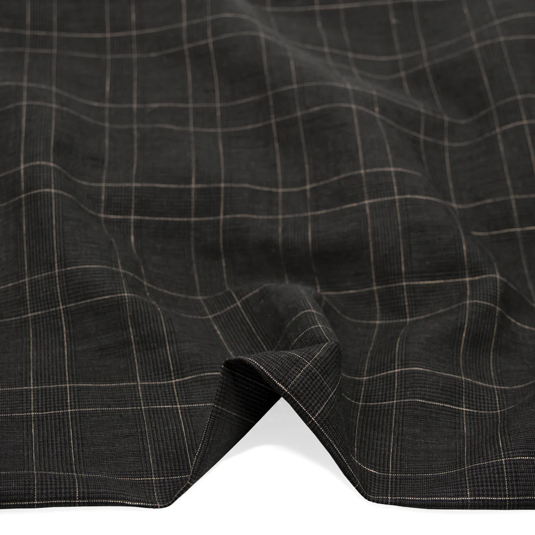 Poet Check Yarn Dyed Linen Cotton - Soot - Image 2