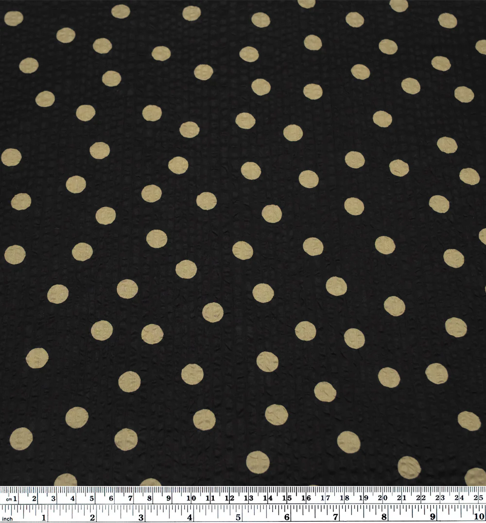 Polka Dot Crinkle Cotton - Black/Shortbread - Image 3
