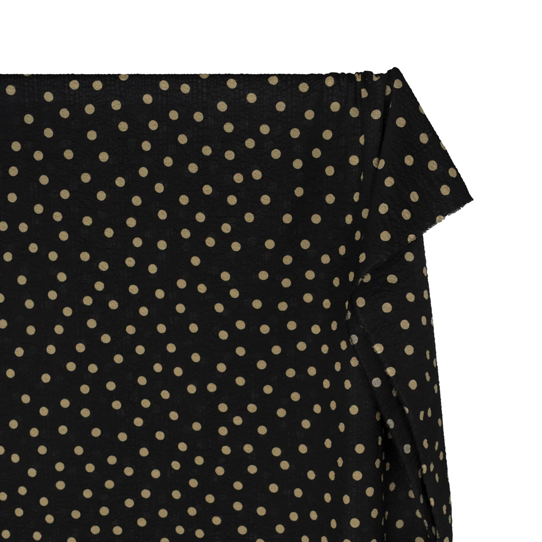 Polka Dot Crinkle Cotton - Black/Shortbread - Image 4