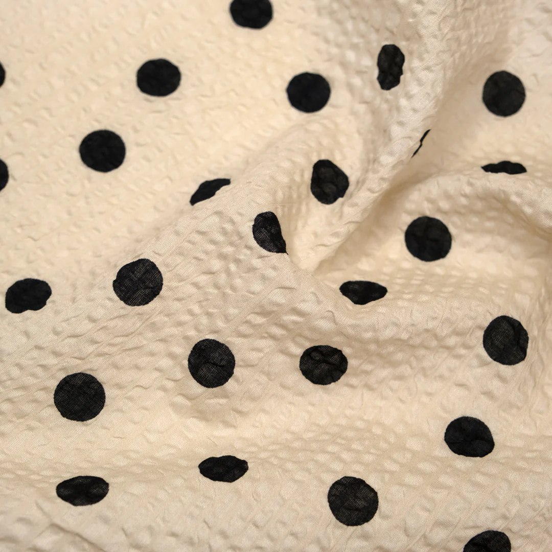 Polka Dot Crinkle Cotton - Bone/Black