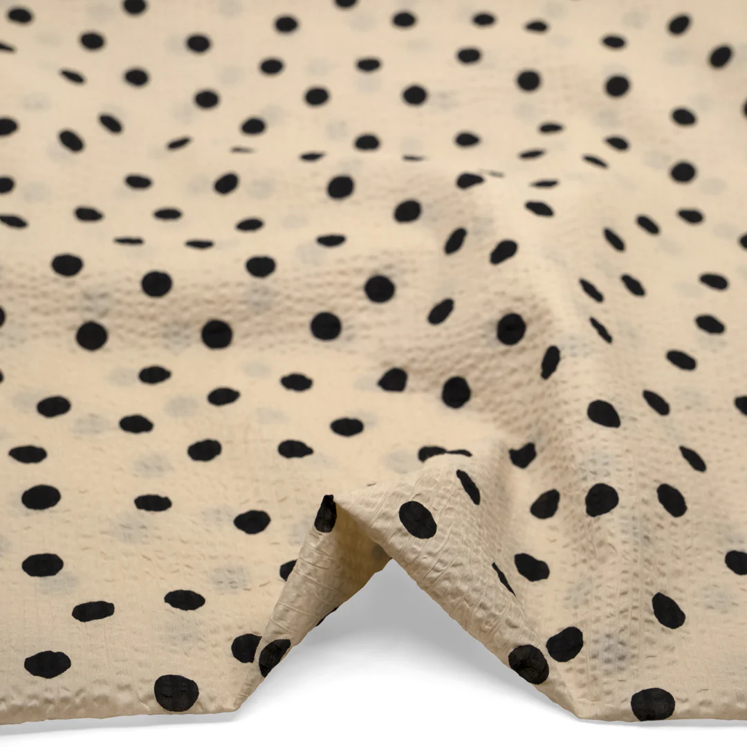 Polka Dot Crinkle Cotton - Bone/Black - Image 2