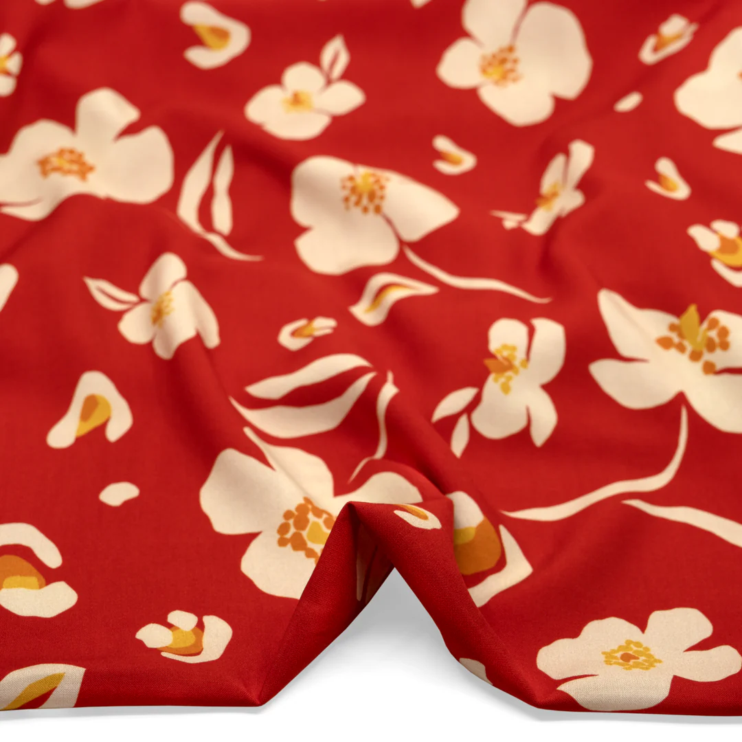 Poppy Printed Viscose Challis - Chili Pepper/Cream