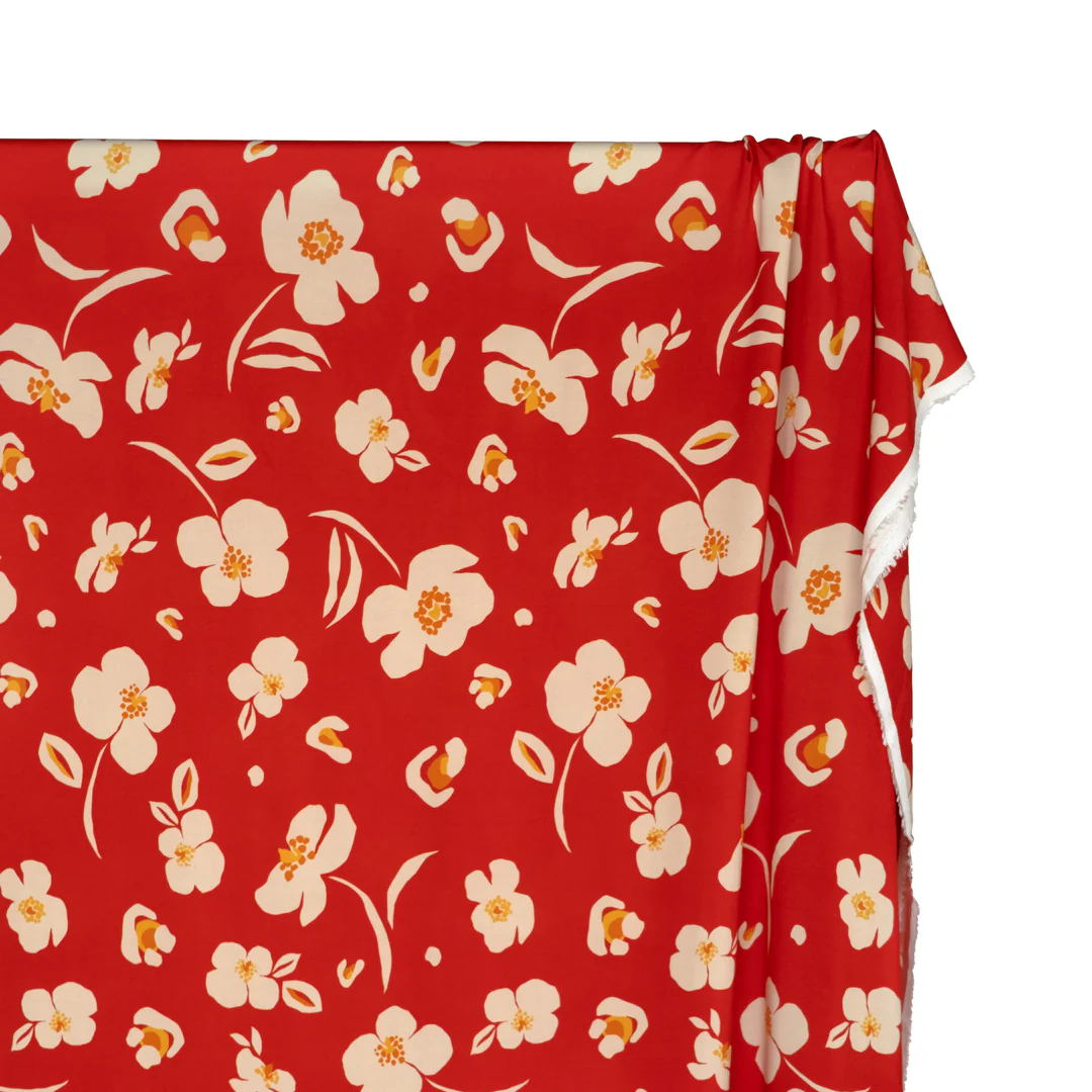 Poppy Printed Viscose Challis - Chili Pepper/Cream - Image 2
