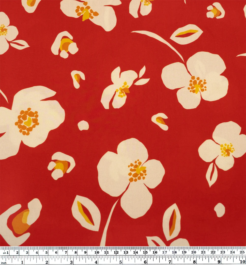 Poppy Printed Viscose Challis - Chili Pepper/Cream - Image 4