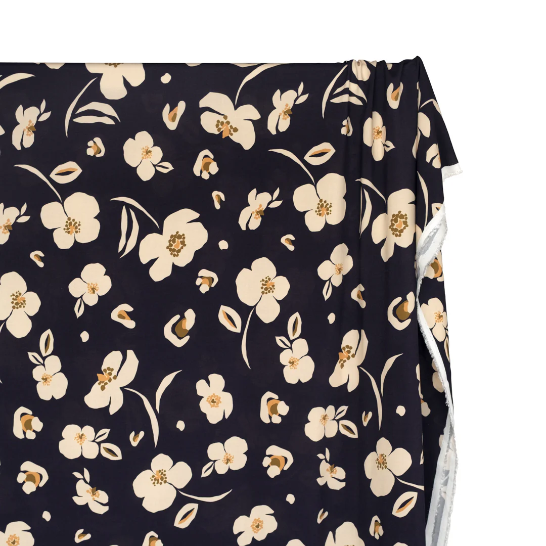 Poppy Printed Viscose Challis - Midnight Blue/Cream - Image 2