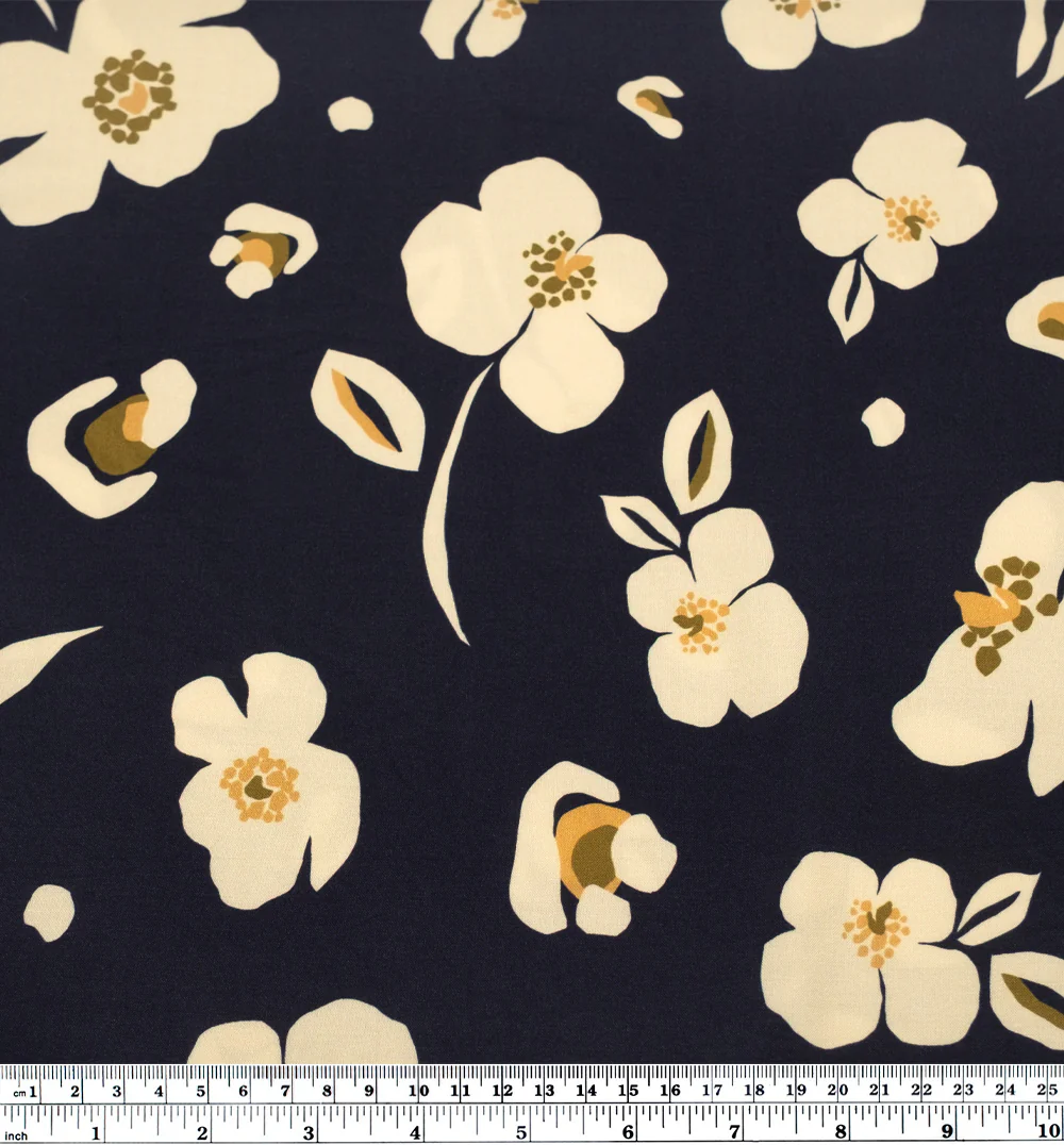 Poppy Printed Viscose Challis - Midnight Blue/Cream - Image 4
